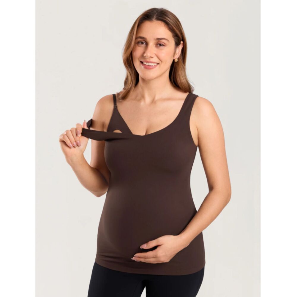 Momanda Brown Natrelax V Neck Nursing Maternity Tank Top Convertible Size S